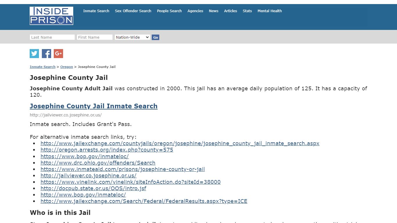 Josephine County Jail - Oregon - Inmate Search